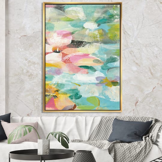 Designart - Handpainted Abstract Flowers in Blue and Pink